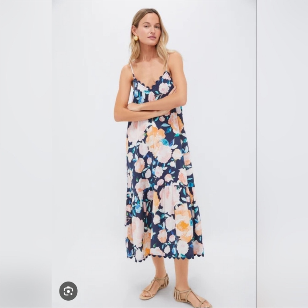 Juliet Dunn Navy Floral Print Midi Dress Sz 1/S